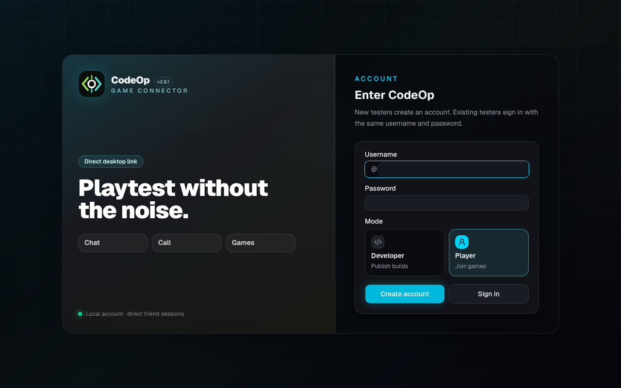 CodeOp account screen screenshot